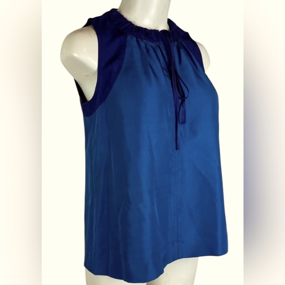 MARC MARC JACOBS - two-tone blue collar tie 100% Silk Blouse Size Large - Picture 2 of 5